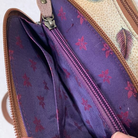 ANUSCHKA Colorful Small Hand Painted Leather "FEATHERS" Zip Top Organizer XBody - Picture 7 of 16